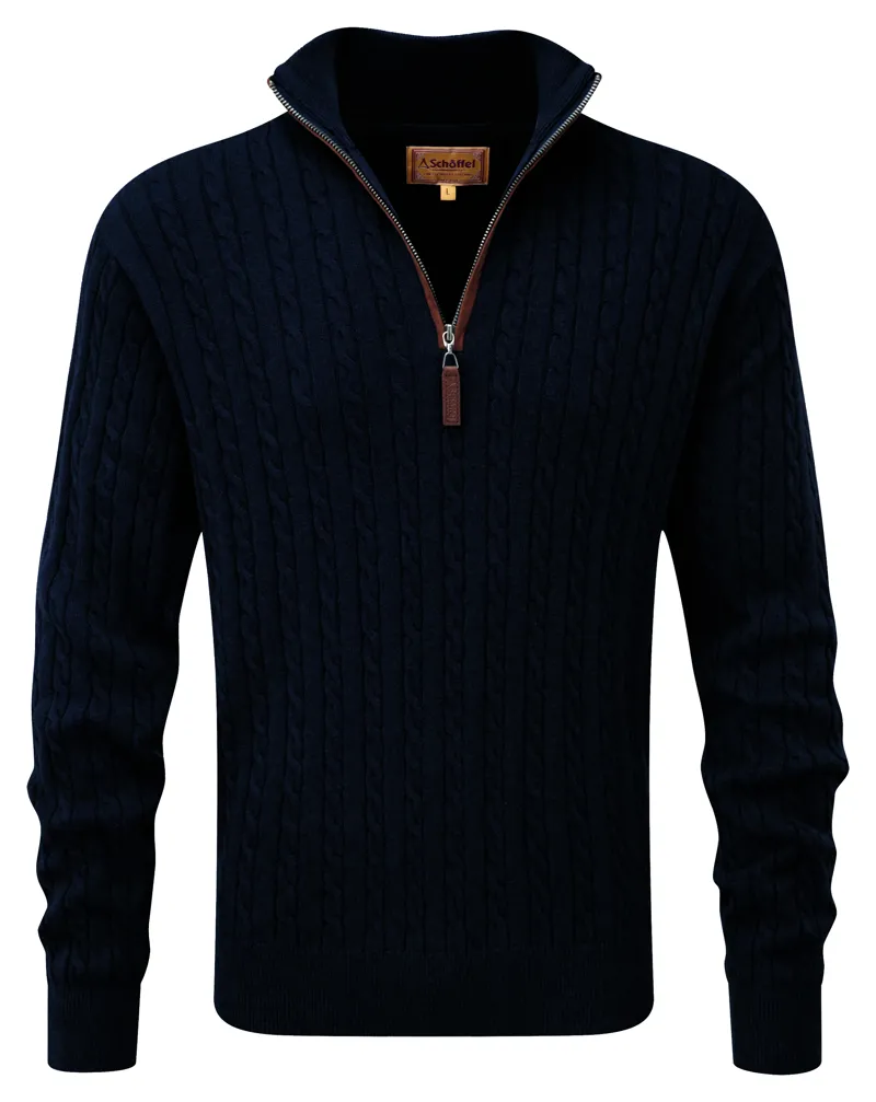 Schoffel Cotton Cashmere Cable 1/4 Zip Jumper Navy